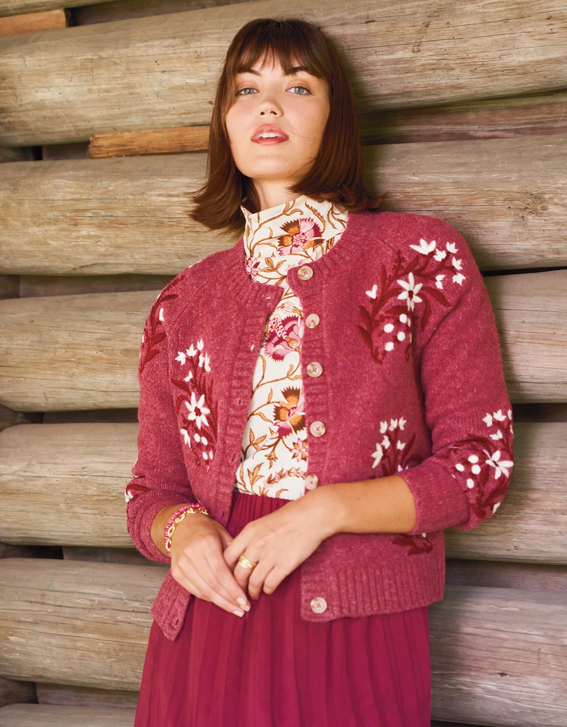 Marlena Embroidered Cardigan Berry Rose 5 Marlena Embroidered Cardigan Berry Rose - Image 5
