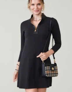 Nora Half-Zip Dress W/Vegan Leather Black -Spartina Store 957977d
