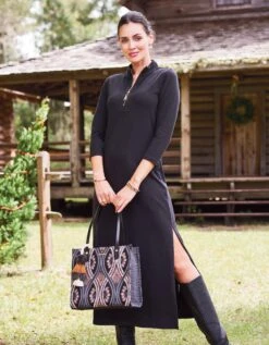 Nora Half-Zip Midi Dress Black -Spartina Store 958752m