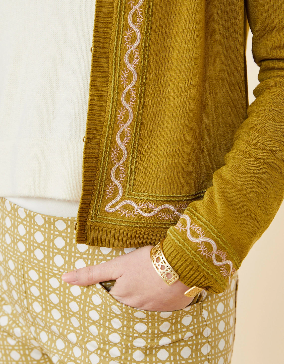 Taryn Embroidered Cardigan Bronze Palm 4 Taryn Embroidered Cardigan Bronze Palm - Image 4