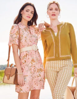 Elayne Splitneck Dress Calm Waters Floral Chintz -Spartina Store 961592m