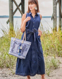 Emeline Dress Hamilton Palm Embroidery -Spartina Store 963510m