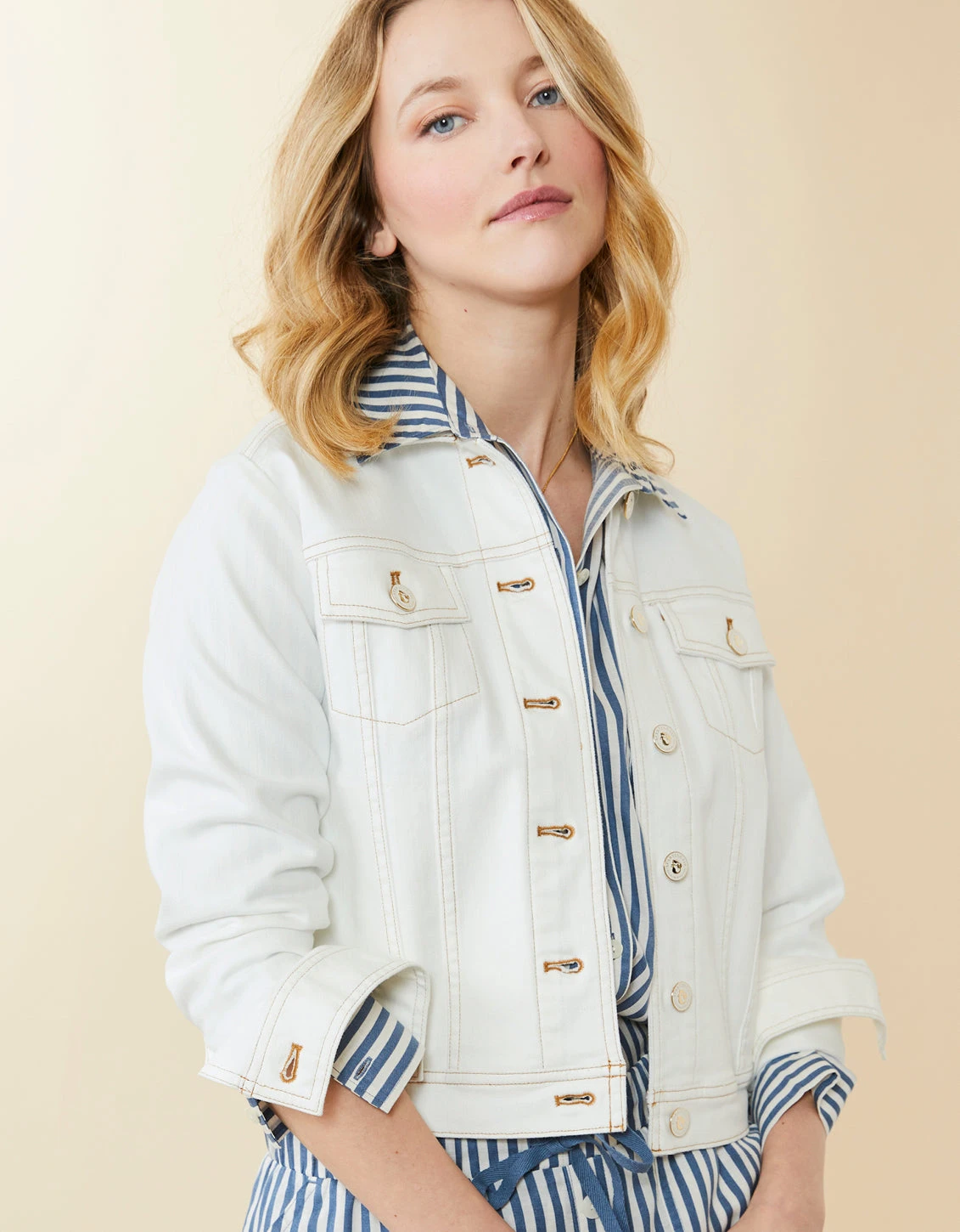 Leah Denim Jacket Pearl White 1 Leah Denim Jacket Pearl White