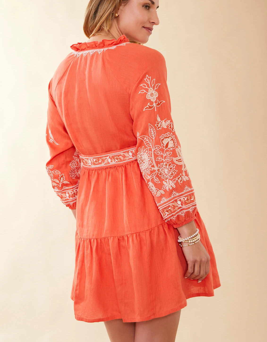 Sunita Linen Dress Callawassie Coral Embroidery 3 Sunita Linen Dress Callawassie Coral Embroidery - Image 3