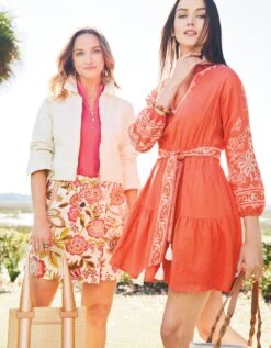 Sunita Linen Dress Callawassie Coral Embroidery 12 Sunita Linen Dress Callawassie Coral Embroidery -Spartina Store 964777n