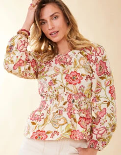 June Peplum Blouse Callawassie Jacobean