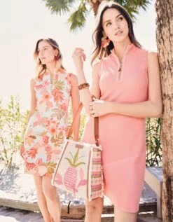 Serena Half Zip Pique Dress Soft Coral 10 Serena Half Zip Pique Dress Soft Coral -Spartina Store 965927m