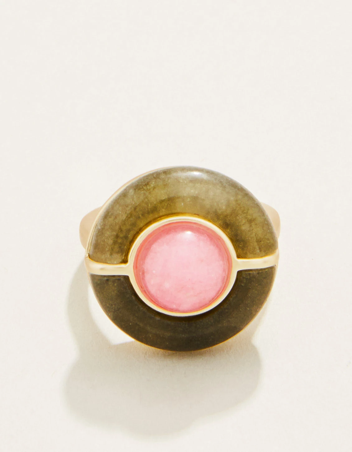 Centered Stone Ring Olive/Pink Jade 2 Centered Stone Ring Olive/Pink Jade - Image 2