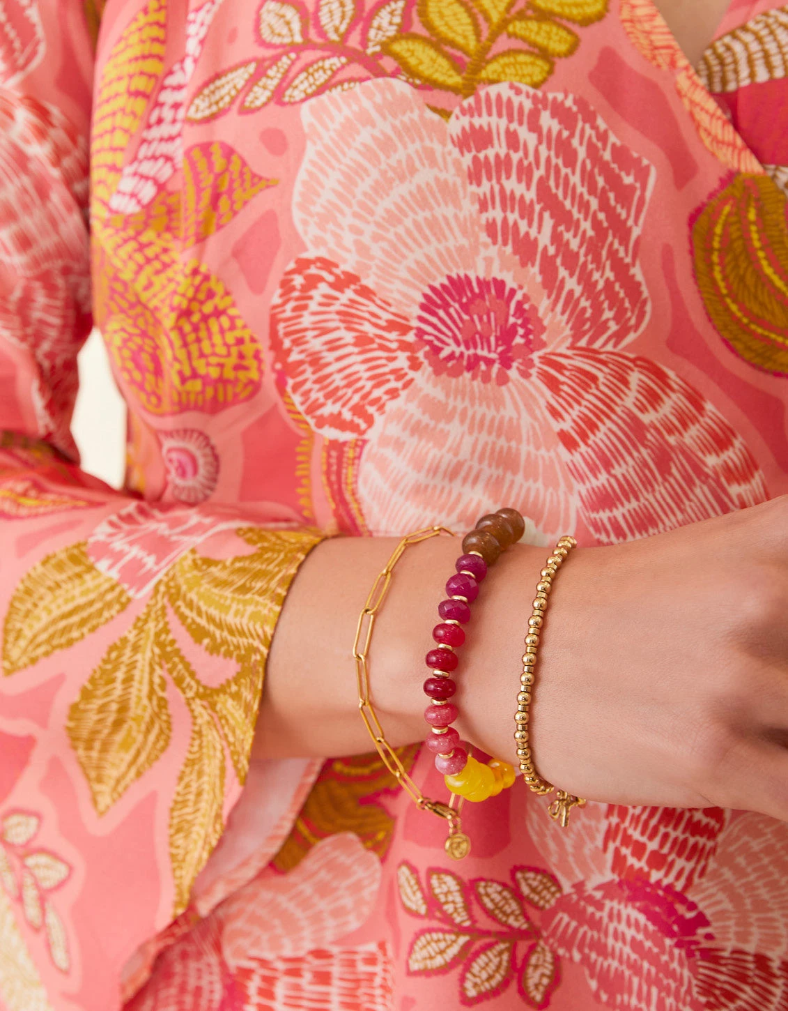 Stone Stretch Bracelet 10mm Warm Multi 2 Stone Stretch Bracelet 10mm Warm Multi - Image 2