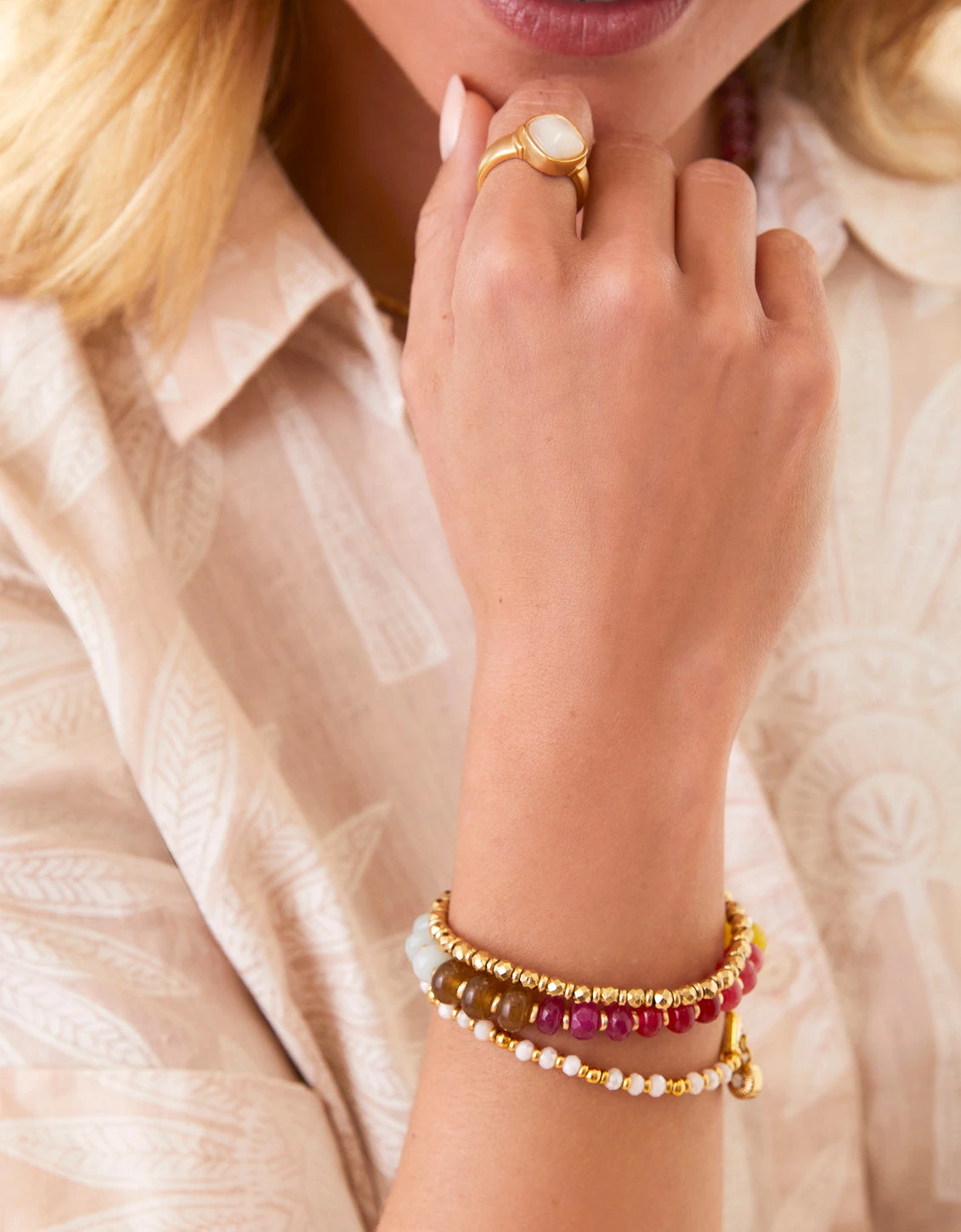 Stone Stretch Bracelet 10mm Warm Multi 3 Stone Stretch Bracelet 10mm Warm Multi - Image 3