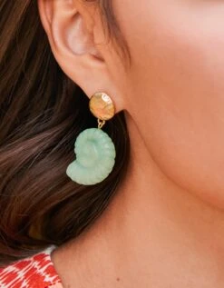 Carved Moon Shell Earrings Jade -Spartina Store 968546m