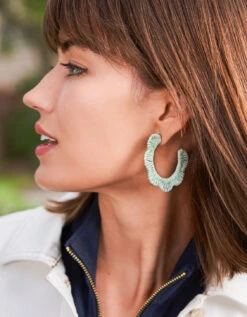 Scalloped Straw Hoop Earrings Soft Blue -Spartina Store 968775m