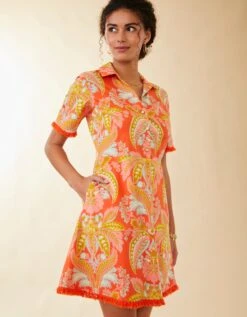 Ezra Shirt Dress River Club Damask Red -Spartina Store 970372b