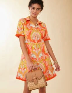 Ezra Shirt Dress River Club Damask Red -Spartina Store 970372f