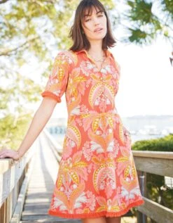 Ezra Shirt Dress River Club Damask Red -Spartina Store 970372m