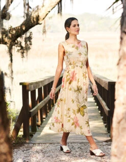 Finley Midi Dress Sugar Mill Floral Vine Stripe