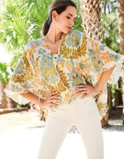 Rynn Linen Poncho Sugar Mill Damask Flax