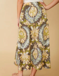 Eisley Midi Skirt Sugar Mill Damask Gray -Spartina Store 972475b