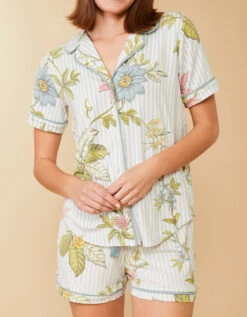 Pajama Short Floral Vine Stripe Blue -Spartina Store 973076b