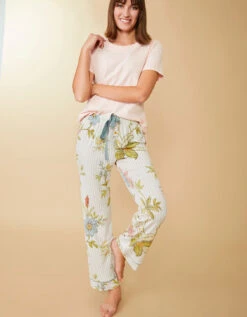 Pajama Pant Floral Vine Stripe Blue