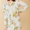 Pajama Sleep Shirt Floral Vine Stripe Blue