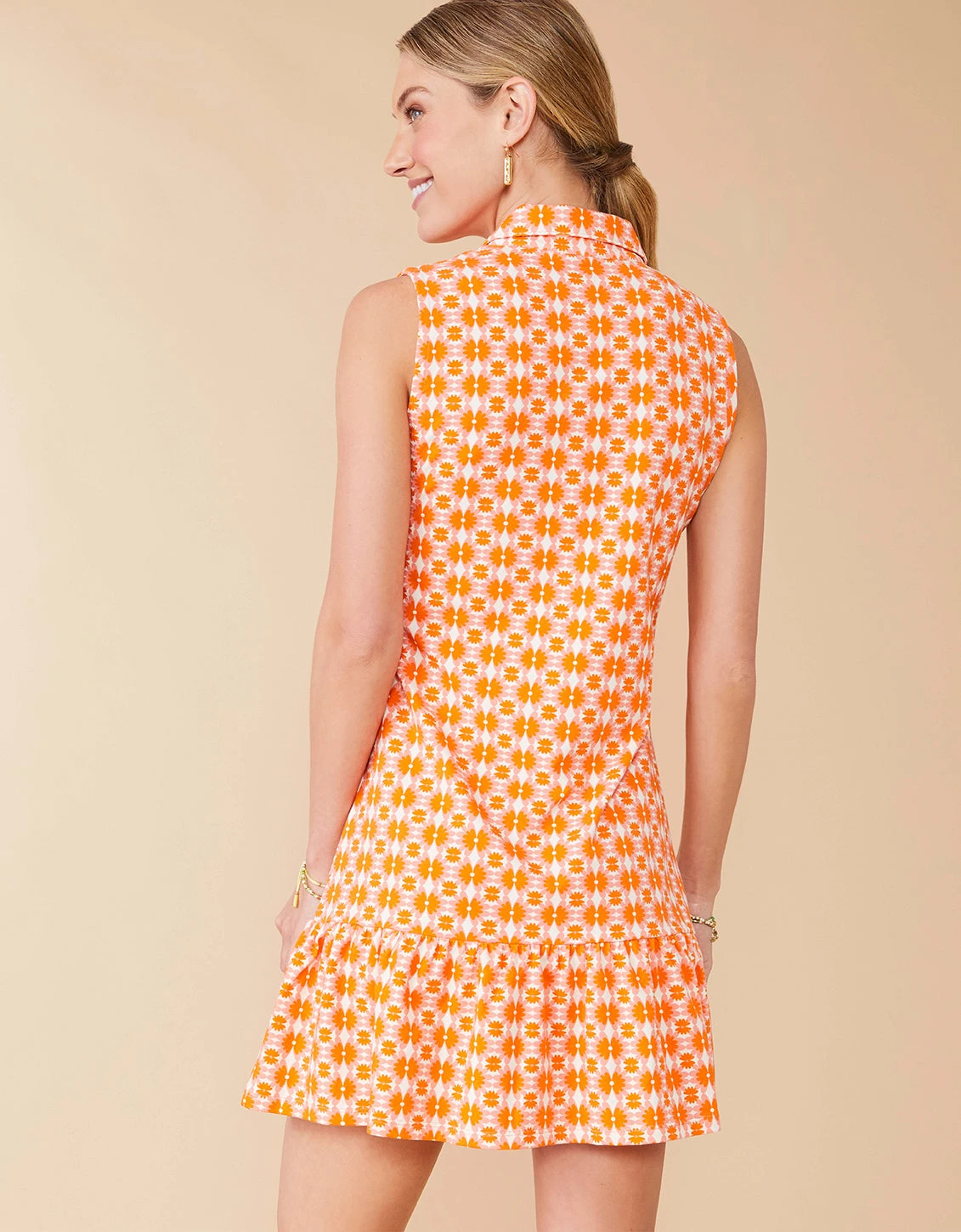 Joelle Sleeveless Polo Dress Marsh Hens Geo Pink Orange 2 Joelle Sleeveless Polo Dress Marsh Hens Geo Pink Orange - Image 2