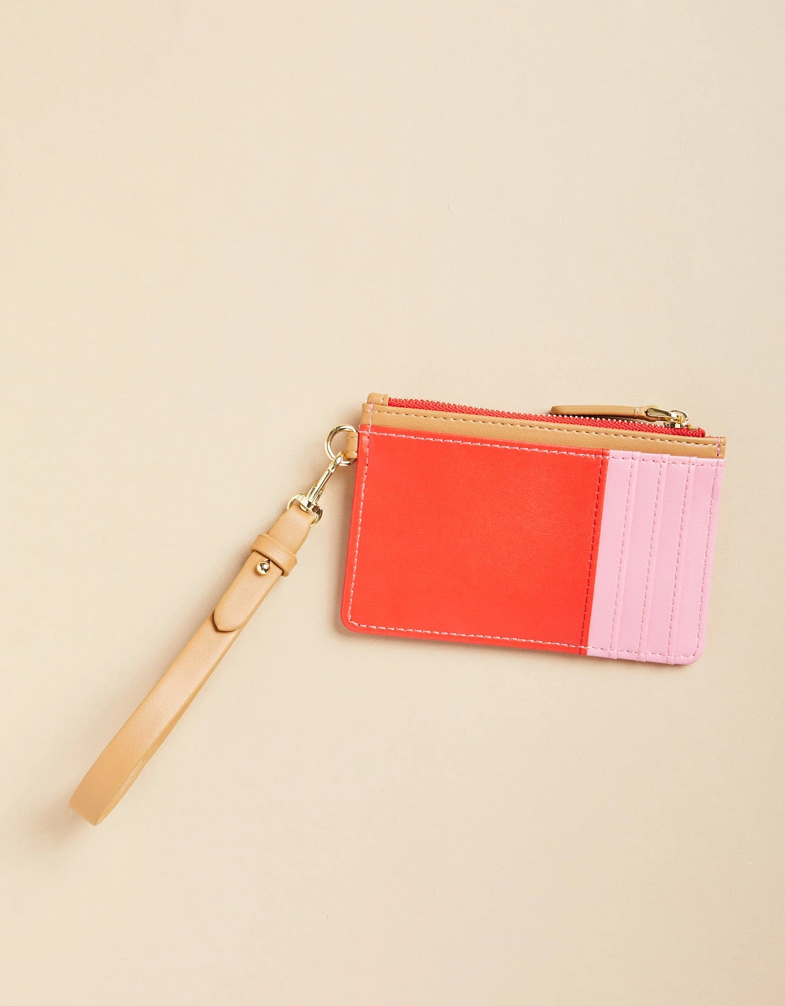 Slim Card Coinpurse Pink Red Color Block 2 Slim Card Coinpurse Pink Red Color Block - Image 2