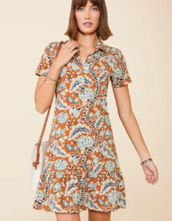 Joelle Polo Dress Kalalanta Vines Brown -Spartina Store 977173d