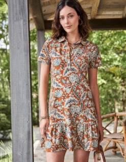 Joelle Polo Dress Kalalanta Vines Brown -Spartina Store 977173m