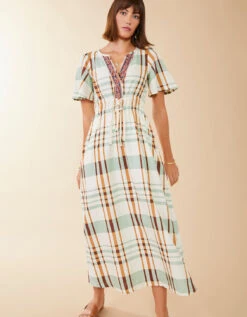 Meghan Midi Dress Kalalanta Plaid Cream