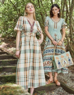 Meghan Midi Dress Kalalanta Plaid Cream -Spartina Store 977654m