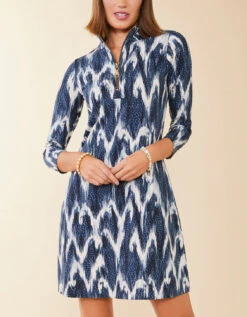 Nora Half-Zip Dress Kalalanta Ikat Dot -Spartina Store 977937b