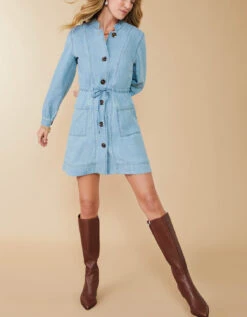 Elena Denim Dress Isle Of Palm Wash -Spartina Store 978774n