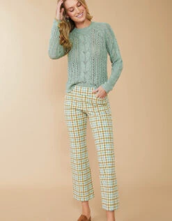 Maren Kick Flare Pant Mystic Moss Check 8 Maren Kick Flare Pant Mystic Moss Check -Spartina Store 979436n