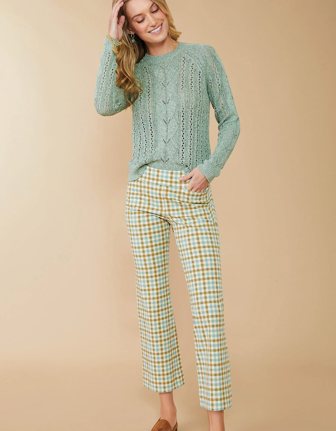 Maren Kick Flare Pant Mystic Moss Check 4 Maren Kick Flare Pant Mystic Moss Check - Image 4