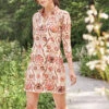 Nora Half-Zip Dress Mystic Moss Stencil Coral