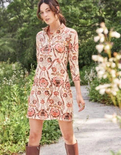 Nora Half-Zip Dress Mystic Moss Stencil Coral