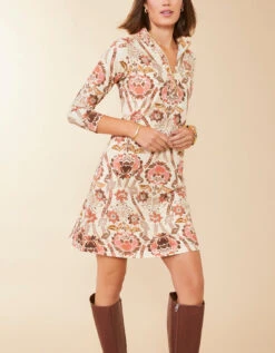 Nora Half-Zip Dress Mystic Moss Stencil Coral -Spartina Store 979788a