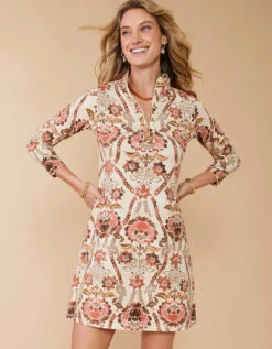 Nora Half-Zip Dress Mystic Moss Stencil Coral -Spartina Store 979788m