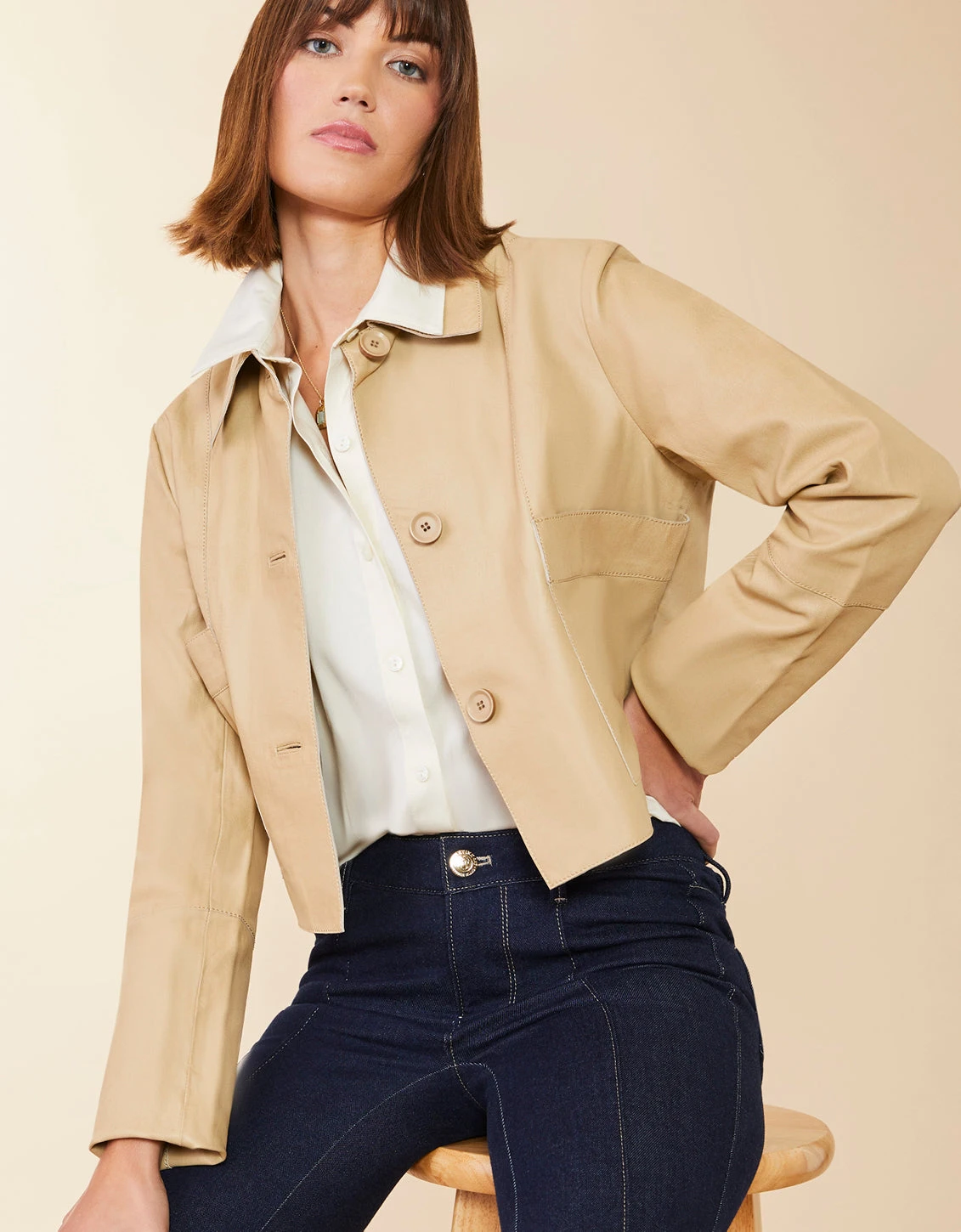 Penelope Leather Jacket Sand 2 Penelope Leather Jacket Sand - Image 2