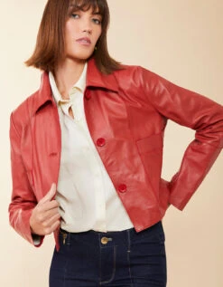 Penelope Leather Jacket Chili Red -Spartina Store 981217jc