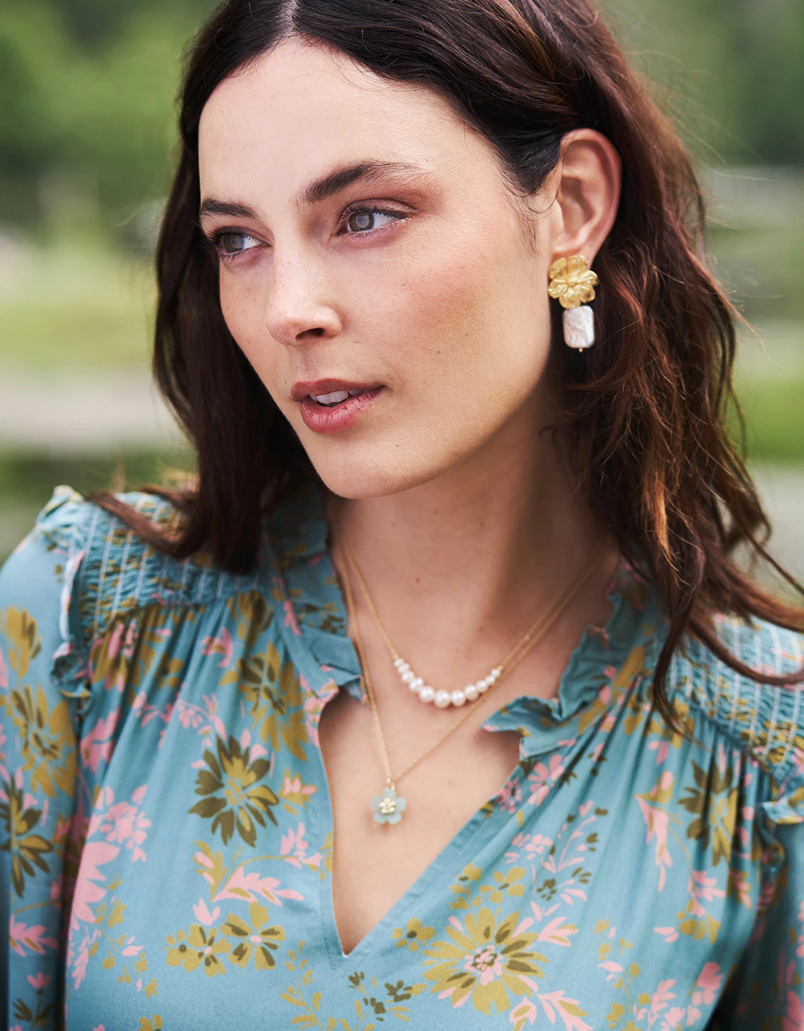 Yarrow Flower Necklace 18" Sea Foam 2 Yarrow Flower Necklace 18" Sea Foam - Image 2