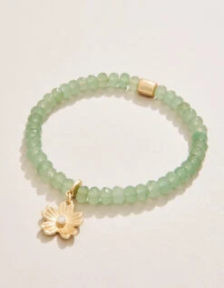 Stone Charm Stretch Bracelet 6mm Frosty Green/Flower