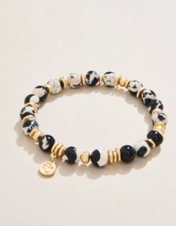 Stone Stretch Bracelet 8mm Marbled Black